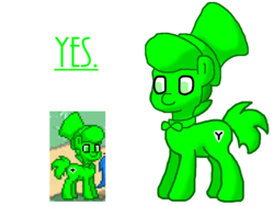 Size: 800x600 | Tagged: safe, artist:barbra, oc, oc only, oc:nope, oc:yes, earth pony, pony, pony town, cropped, hat, male, necktie, simple background, smiling, solo, stallion, text, top hat, white background, y