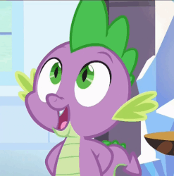 Size: 502x508 | Tagged: safe, screencap, spike, dragon, g4, season 6, the times they are a changeling, animated, fangs, male, smiling, solo