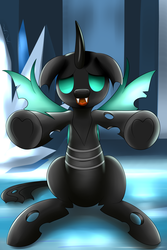 Size: 4000x6000 | Tagged: safe, artist:wilshirewolf, thorax, changeling, g4, the times they are a changeling, absurd resolution, cute, cuteling, hug, incoming hug, looking at you, male, offscreen character, open mouth, pov, smiling, solo, thorabetes, underhoof
