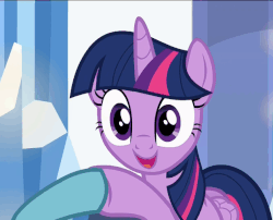 Size: 630x508 | Tagged: safe, screencap, crystal hoof, thorax, twilight sparkle, alicorn, changeling, pony, g4, the times they are a changeling, animated, disguise, disguised changeling, happy, hoofshake, smiling, twilight sparkle (alicorn)