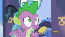 Size: 864x486 | Tagged: safe, screencap, crystal hoof, spike, thorax, twilight sparkle, alicorn, changeling, pony, g4, the times they are a changeling, adorkable, animated, boop, caption, cute, discovery family logo, disguise, disguised changeling, dork, flapping, nerd, nose wrinkle, noseboop, quill, twiabetes, twilight sparkle (alicorn)