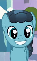 Size: 301x486 | Tagged: safe, screencap, crystal hoof, thorax, changeling, crystal pony, pony, g4, the times they are a changeling, cropped, cute, disguise, disguised changeling, gif, happy, male, non-animated gif, smiling, solo, thorabetes