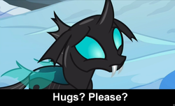 Size: 1600x973 | Tagged: safe, screencap, thorax, changeling, g4, the times they are a changeling, bronybait, caption, cs captions, cute, cuteling, floppy ears, hug request, hugs needed, male, solo, thorabetes