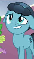 Size: 284x486 | Tagged: safe, screencap, crystal hoof, spike, thorax, changeling, crystal pony, pony, g4, the times they are a changeling, animated, disguise, disguised changeling, floppy ears, lip bite, nervous