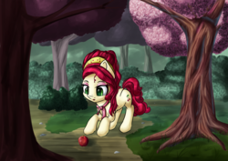 Size: 4092x2893 | Tagged: safe, artist:itresad, cherry jubilee, pony, g4, apple, cute, female, forest, fruit, high res, jubibetes, open mouth, solo