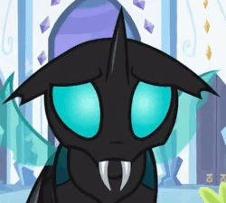 Size: 473x426 | Tagged: safe, screencap, spike, thorax, changeling, g4, the times they are a changeling, animated, blinking, cute, cuteling, friendship denied, frown, looking at you, puppy dog eyes, sad, sadorable, thorabetes