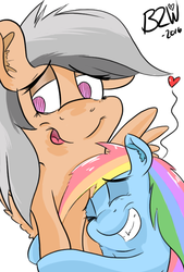 Size: 563x831 | Tagged: safe, artist:bow2yourwaifu, daring do, rainbow dash, g4, cute, embarrassed, excited, fangirl, heart, hug