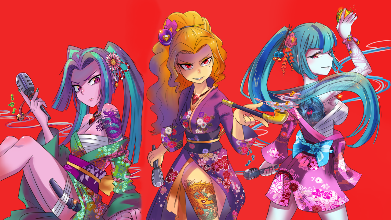 safe, artist:tzc, edit, edited edit, adagio dazzle, aria blaze, sonata dusk...