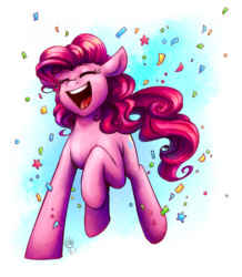 Size: 1700x1950 | Tagged: safe, artist:cosmalumi, pinkie pie, earth pony, pony, g4, confetti, cute, diapinkes, eyes closed, female, mare, open mouth, smiling, solo