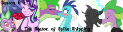 Size: 1551x405 | Tagged: safe, artist:colourstrike, artist:dsana, artist:php37, princess ember, spike, starlight glimmer, thorax, dragon, g4, season 6, the times they are a changeling, bisexual, blushing, gay, heart, kiss mark, kissing, laughing, love, male, ship:emberspike, ship:sparlight, ship:thoraxspike, shipping, spike gets all the mares, straight