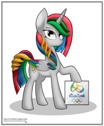 Size: 4522x5500 | Tagged: safe, artist:creativitybox18, oc, oc only, alicorn, pony, absurd resolution, alicorn oc, olympic games, olympic rings, olympics, rio 2016