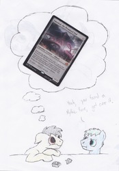 Size: 1392x2000 | Tagged: safe, artist:egg_roll, oc, oc only, :t, dialogue, magic the gathering, traditional art