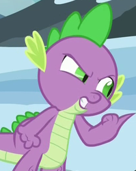 Size: 411x516 | Tagged: safe, screencap, spike, dragon, g4, the times they are a changeling, angry, fist, fuck you, pointing, reaction image