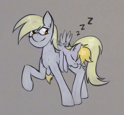 Size: 1280x1191 | Tagged: safe, artist:marsminer, crackle pop, derpy hooves, pegasus, pony, g4, carrying, colt, eyes closed, female, foal, mare, raised hoof, simple background, sleeping, zzz