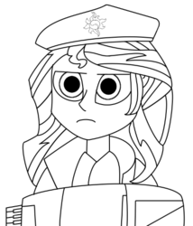 Size: 432x504 | Tagged: safe, artist:sunnyblam, sunset shimmer, equestria girls, g4, accordion, dat face soldier, female, lineart, monochrome, musical instrument, remove kebab, solo