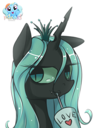 Size: 600x803 | Tagged: safe, artist:nattsu-san, queen chrysalis, rainbow dash, changeling, changeling queen, g4, cute, cutealis, drink, drinking, female, heart, looking at you, love, simple background, solo focus, transparent background