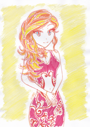 Size: 2464x3484 | Tagged: safe, artist:deeemperor, sunset shimmer, equestria girls, g4, alternate clothes, beautiful, clothes, dress, female, high res, solo, traditional art