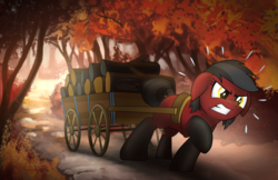 Size: 2550x1650 | Tagged: safe, artist:drawponies, oc, oc only, autumn, cart, solo