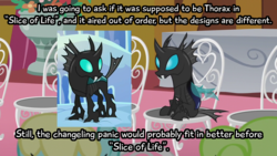 Size: 1280x720 | Tagged: safe, edit, edited screencap, screencap, daisy, flower wishes, kevin, sassaflash, thorax, changeling, g4, slice of life (episode), the times they are a changeling, comparison, male, spoiler, text, the wandering changelings