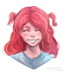 Size: 1007x1140 | Tagged: safe, artist:iskanel, pinkie pie, human, g4, eyes closed, female, humanized, smiling, solo
