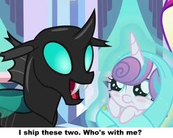 Size: 809x645 | Tagged: safe, edit, edited screencap, screencap, princess flurry heart, thorax, changeling, g4, the times they are a changeling, caption, crack shipping, image macro, meme, op is a duck, ship:flurrax, shipping, wat