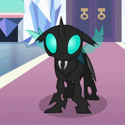 Size: 580x580 | Tagged: safe, edit, screencap, thorax, changeling, g4, the times they are a changeling, animated, blergh, cropped, crystal empire, growling, hissing, loop, male, solo, throne room