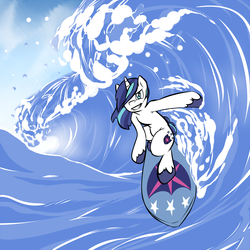 Size: 2000x2000 | Tagged: safe, artist:graphic-lee, shining armor, pony, g4, bipedal, male, sky, solo, surfboard, surfing, water, wave