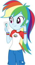 Size: 2053x3786 | Tagged: safe, artist:anhel032015, rainbow dash, equestria girls, g4, my little pony equestria girls: legend of everfree, clothes, cute, dashabetes, female, high res, pants, simple background, smiling, solo, transparent background, vector, wristband