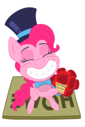 Size: 2000x3000 | Tagged: safe, artist:hotkinkajou, artist:lalieri, pinkie pie, g4, bowtie, doormat, female, grin, hat, high res, simple background, smiling, solo, standing, top hat, transparent background, vector