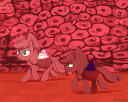 Size: 1400x1120 | Tagged: safe, artist:sion, applejack, g4, blood, carbon dioxide, clone, crossover, cute, il était une fois la vie, microscopic, once upon a time life, oxygen, red blood cell