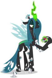 Size: 3933x5881 | Tagged: safe, alternate version, artist:vector-brony, queen chrysalis, oc, oc:fngr, oc:fornogoodreason, changeling, changeling larva, changeling queen, g4, the times they are a changeling, absurd resolution, caring, female, larva, magic, mommy chrissy, raised hoof, simple background, transparent background