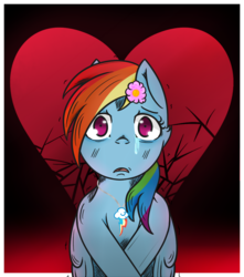 Size: 900x1016 | Tagged: safe, artist:lazerblues, rainbow dash, g4, crying, female, flower, flower in hair, heartbreak, sad, solo