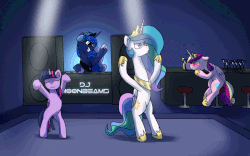 Size: 1100x688 | Tagged: safe, artist:anticular, princess cadance, princess celestia, princess luna, twilight sparkle, alicorn, pony, ask sunshine and moonbeams, :3, :o, adorkable, alcohol, alicorn tetrarchy, animated, bipedal, blushing, cadance is not amused, cute, dance party, dancing, dork, drunk, drunk cadance, female, floppy ears, frown, grin, headphones, leaning, martini, party, party in the comments, sitting, smiling, speaker, sunglasses, twiabetes, twilight sparkle (alicorn), unamused, wavy mouth