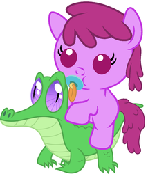 Size: 786x917 | Tagged: safe, artist:red4567, berry punch, berryshine, gummy, earth pony, pony, g4, baby, baby pony, berrybetes, cute, pacifier, ponies riding gators, riding, weapons-grade cute