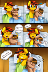 Size: 1280x1924 | Tagged: safe, artist:pridark, oc, oc only, oc:southern belle, oc:swin higherarch, bed, comic, sleeping, sneezing, teasing