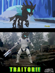 Size: 1896x2492 | Tagged: safe, thorax, changeling, g4, the times they are a changeling, fn-2199, meme, spoilers for another series, star wars, star wars: the force awakens, stormtrooper, tr-8r, traitor