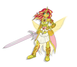 Size: 1203x1053 | Tagged: safe, artist:kul, sunset shimmer, equestria girls, g4, alternate clothes, armor, daydream shimmer, fanfic art, pose, sword, weapon