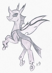 Size: 1527x2142 | Tagged: safe, artist:rossmaniteanzu, thorax, changeling, g4, the times they are a changeling, male, monochrome, traditional art