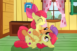 Size: 2989x1995 | Tagged: safe, artist:shutterflyeqd, apple bloom, tender taps, earth pony, pegasus, pony, g4, 2016, ^^, adorabloom, blushing, clone, clubhouse, crusaders clubhouse, cute, duality, eyes closed, female, filly, flapple bloom, male, misleading thumbnail, pegasus apple bloom, pony pile, race swap, self paradox, self ponidox, shipping, show accurate, signature, straight, tendaww taps, tenderbloom, the cmc's cutie marks