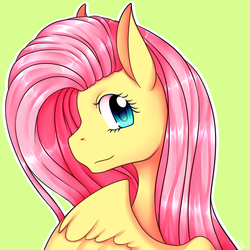 Size: 3000x3000 | Tagged: safe, artist:missmeower, fluttershy, g4, bust, colored pupils, female, high res, looking at you, portrait, simple background, solo, turned head