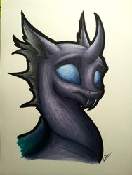 Size: 1224x1632 | Tagged: safe, artist:lupiarts, thorax, changeling, g4, the times they are a changeling, looking at you, male, markers, smiling, solo, traditional art