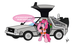 Size: 1545x1000 | Tagged: safe, artist:ladyanidraws, pinkie pie, g4, back to the future, car, crossover, delorean, newbie artist training grounds, pinkie mcpie