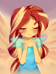 Size: 457x600 | Tagged: dead source, safe, artist:loyaldis, sunset shimmer, equestria girls, g4, my past is not today, blushing, crying, cute, eyes closed, female, shimmerbetes, solo, sunset phoenix, tears of joy, wings, xamri is trying to murder us