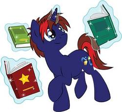 Size: 381x350 | Tagged: safe, oc, oc only, oc:moonlight scroll, pony, unicorn, book, magic, male, smiling, solo, stallion