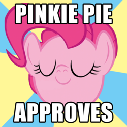 Size: 1080x1080 | Tagged: safe, pinkie pie, g4, floating head, impact font, meme, reaction image