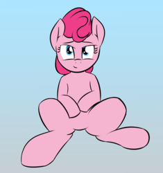 Size: 2374x2530 | Tagged: safe, artist:wenni, pinkie pie, g4, female, gradient background, high res, looking at you, sitting, smiling, solo