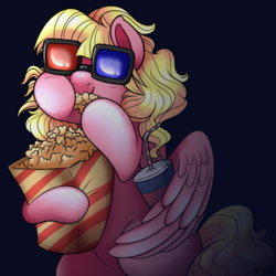 Size: 1024x1024 | Tagged: safe, artist:dragonfoxgirl, oc, oc only, pony, 3d glasses, food, popcorn, solo