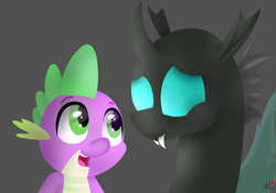 Size: 1000x700 | Tagged: safe, artist:coolpup126, spike, thorax, changeling, g4, the times they are a changeling, smiling