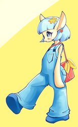 Size: 2000x3236 | Tagged: safe, artist:unousaya, coco pommel, semi-anthro, g4, arm hooves, bag, clothes, cute, female, high res, overalls, solo