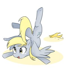 Size: 3819x4096 | Tagged: safe, artist:akainu_pony, derpy hooves, pegasus, pony, g4, backbend, banana, cute, female, food, mare, simple background, solo